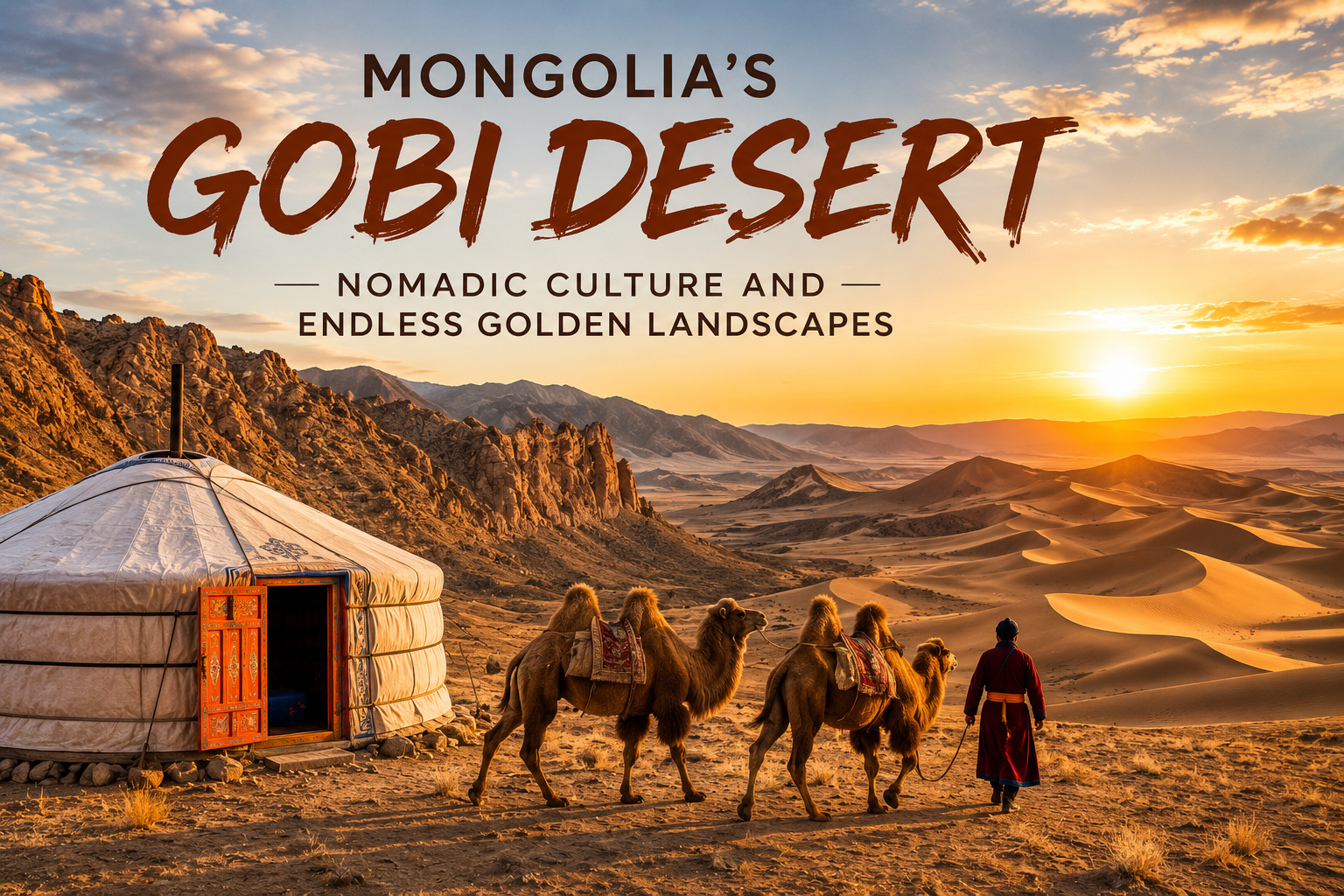 Mongolia's Gobi Desert showcasing vast golden landscapes