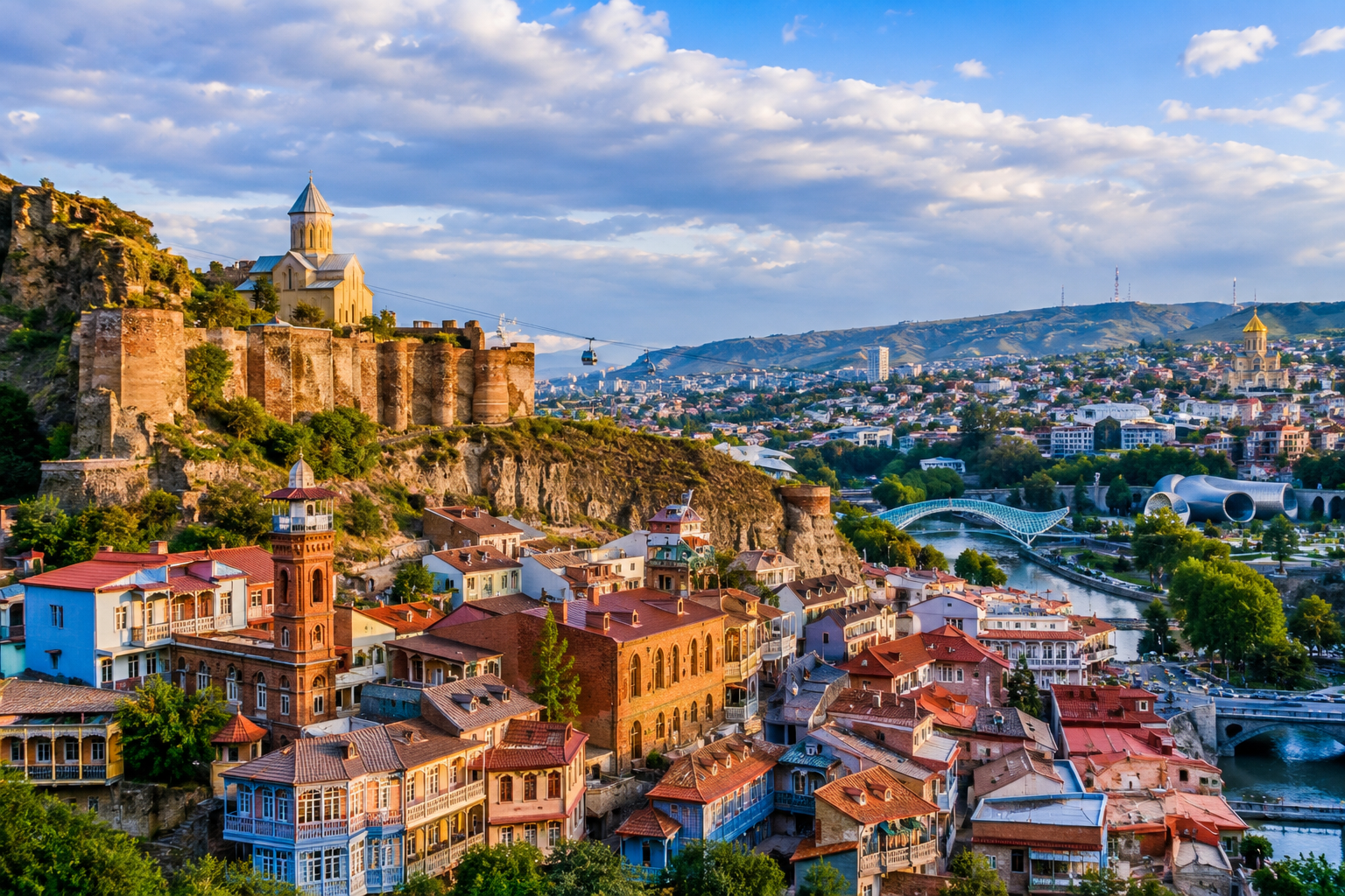 Georgia’s Tbilisi featuring colorful Old Town streets, historic architecture, mountain views, and the unique blend of Europe and Asia.
